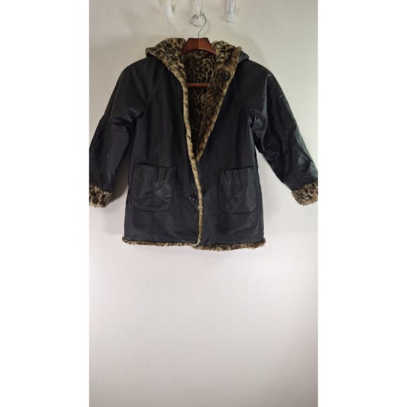 WILSONS LEATHER Coat Girls L Reversible Leopard Print Faux Fur Lined Winter Y2K - Picture 1 of 16